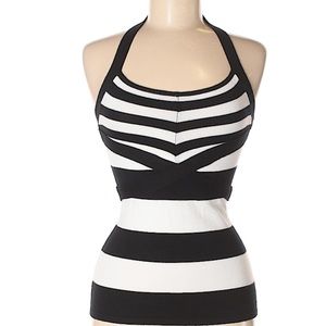 Black & White Striped Halter Top